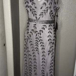 Adrianna Papell Women's Blue Gray Embellished Column Formal Dress